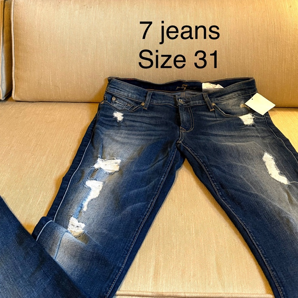7 for all man kind Distressed Blue Jeans